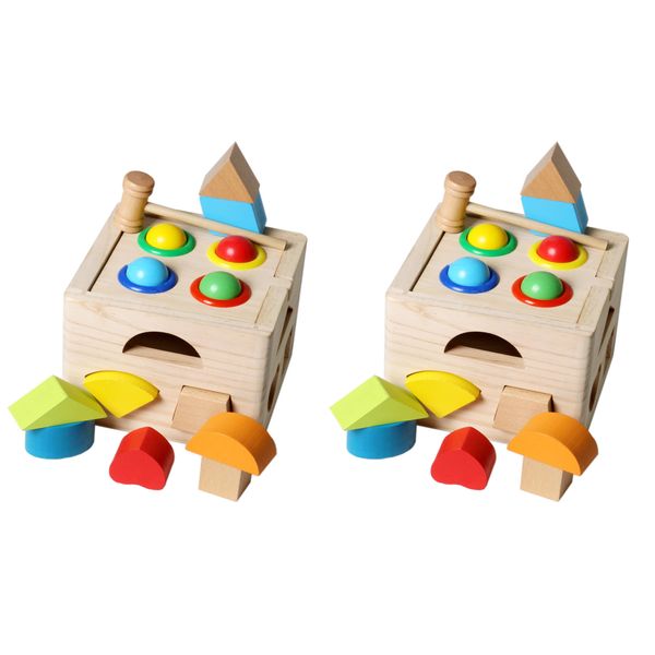 Set Of 2 Montessori Educational Hammering &amp; Shape Sorting Cubes Baby Toy