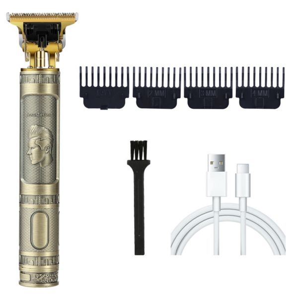 Cordless Hair Barber Clippers Set Retro Beard Trimmers - Gold