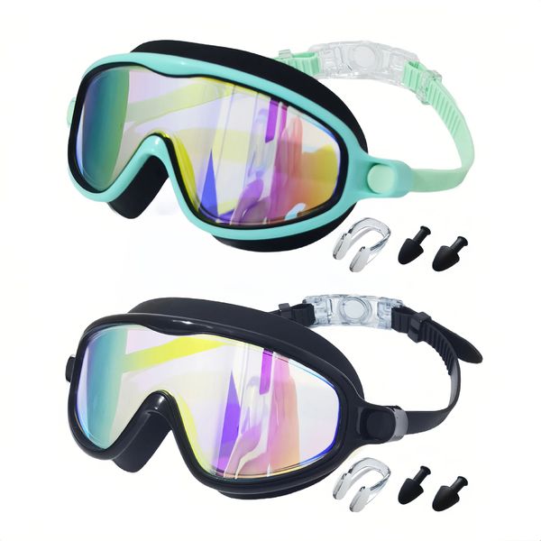 Kids' 2Piece Swim Goggles, Wide View Anti Fog/UV Swimming Goggles - 3-14y
