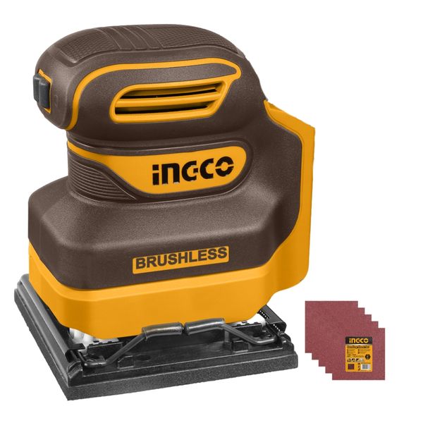 Ingco - Cordless Sander (110×100mm) incl 5x Sandpaper Sheets - Tool Only