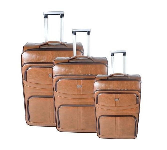 Brown PU Leather 3-Piece Luggage Set - Spinner Wheels, Secure Lock, Stylish