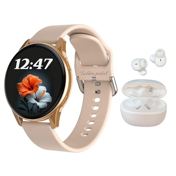 Women's Smartwatch &amp; Earphones Gift Set - Sweet Pink &amp; Gold Edition