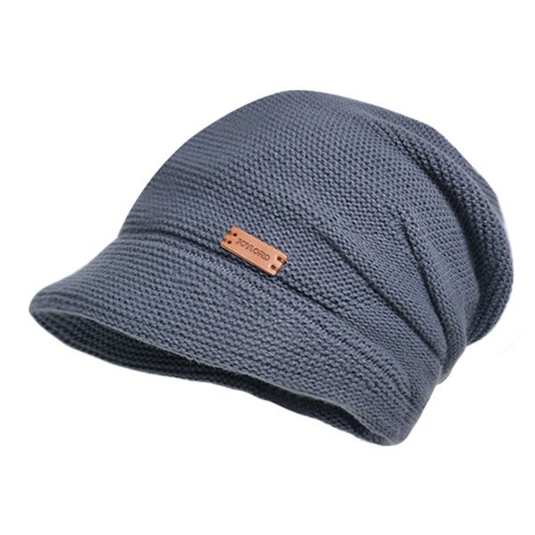 Women Fleece Lined Knitted Hat with Visor Brim, Winter Slouchy Knit Beanie