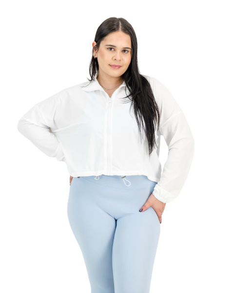 Ladies Super Stretch Cropped Windbreaker Jacket - White-Sports, Gym,Comfort