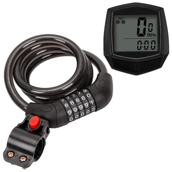 Cycling Computer &amp; Cable Lock Combo