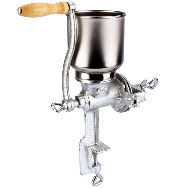Hand Grain Grinder Cast Iron Manual Flour Mill with Hopper&amp;Table Clamp