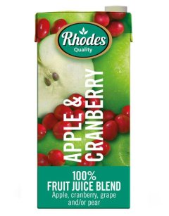 Rhodes 100% Fruit Juice Apple &amp; Cranberry 6 x 1 LT