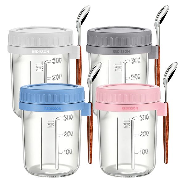 4 Pack Overnight Oatmeal Jars with Lids and Spoons, 16oz Glass Mason Jars