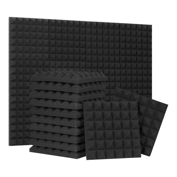 24 Pack 12x12x2 In Black High Density Fire Resistant Acoustic Foam