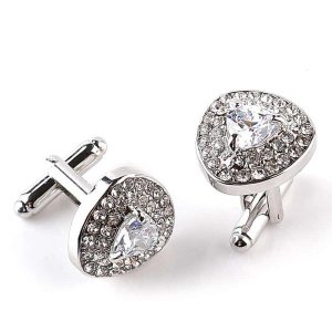 2pcs Men's Triangle Diamante Cufflinks - Silver