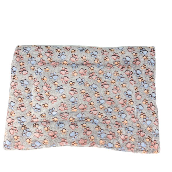 Pet Fluffy Fleece Soft Mat Cushion Pad - Brown Paw Print