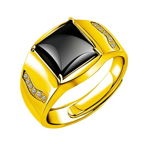 Square Stones Synthetic Black Wedding Adjustable Ring