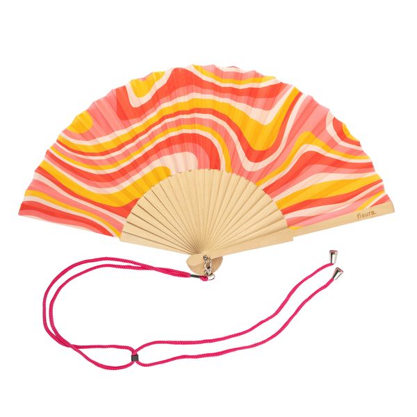 Pink Waves Handheld Fan - Wood &amp; Textile