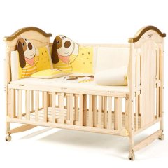 Belecoo Wooden 5 in 1 Baby Cot with Cot Bumper Mat - Yellow