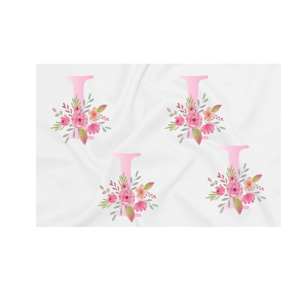 Baby Blanket - Pink Flowers - Letter I