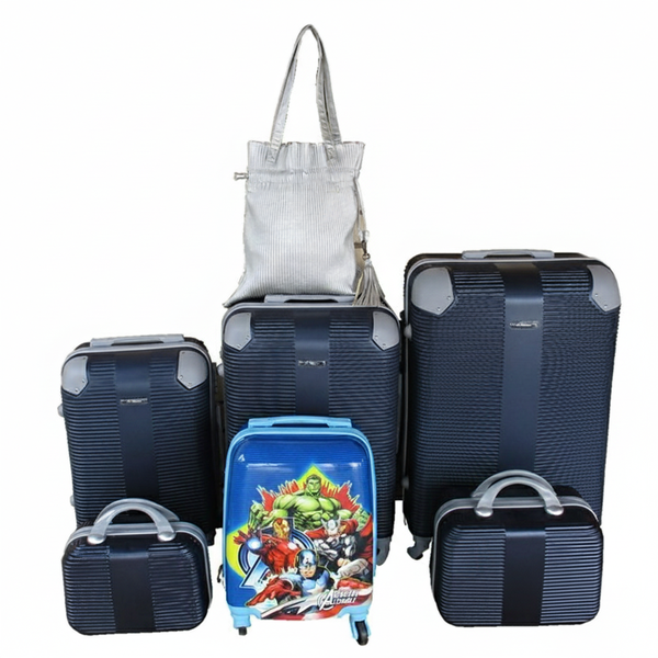 Navy ABS 5-Piece Luggage Set with Spinner Wheels, Mickey Case &amp; School Bag
