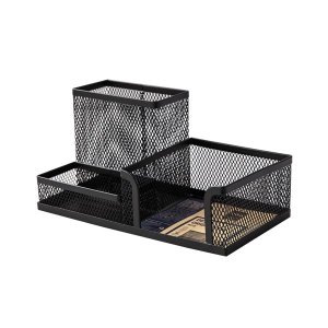 Deli 3-in-1 Wire Mesh Metal Cube, Clip &amp; Pen Holder, 215×75×53mm Black
