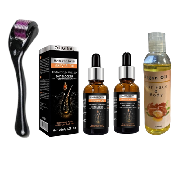 Biotin Hair Growth Oil x 2, Derma Roller with Argan Oil
