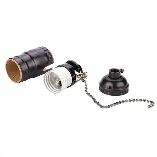 E27 Aluminum Vintage Light Socket with Pull Chain Desk Lamp,Black
