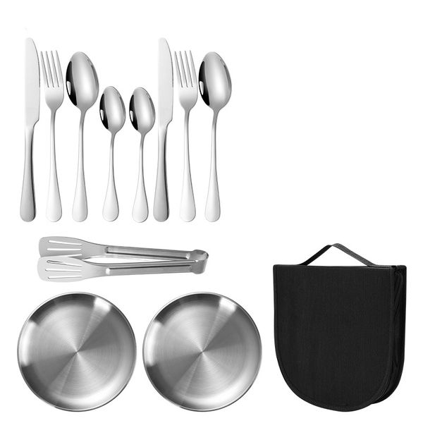 Stainless Steel Outdoor Cutlery Set - Portable Storage Bag 11 Pieces