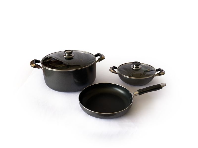 Real Chef Non-Stick Grey 24cm Wok with Alpine Casserole and Fry Pan 5 Piece Set
