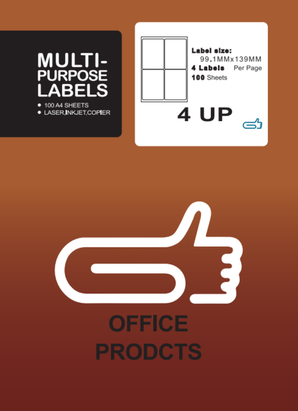 4 Up Labels Self Adhesive A4 Size - 100 Sheets - The Clip