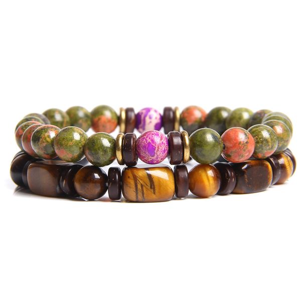 Natural Stone Link Bracelet- Bring Luck -Men-Tiger Eye Stone set