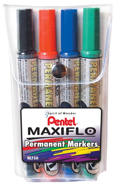 Pentel Maxiflo Bullet Tip Permanent Markers - Wallet of 4