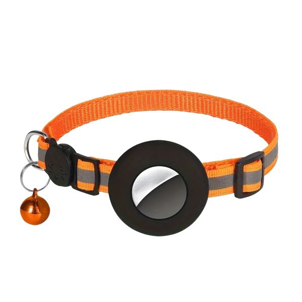 Small Dog/ Cat Apple Airtag Holder And Collar With Bell - Orange