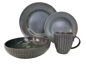 Dinner Set Embossed Reactive Assorted Designs And Colours - 16 Piece