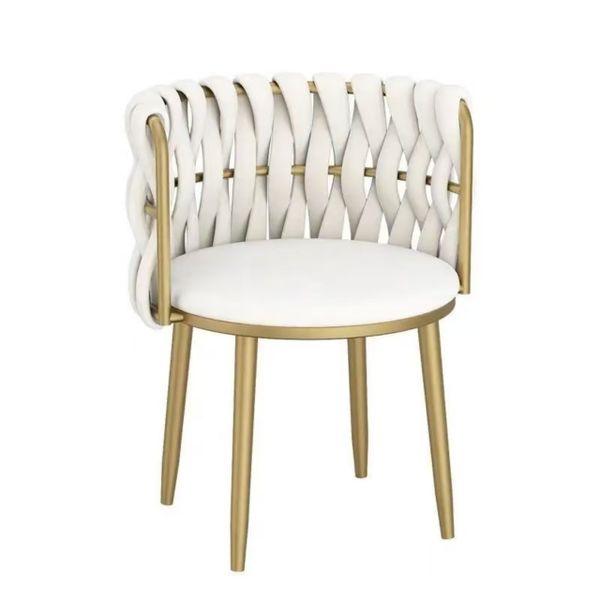 FU6801 Elegant Woven Back Chair with Gold Legs - Modern Accent Chair