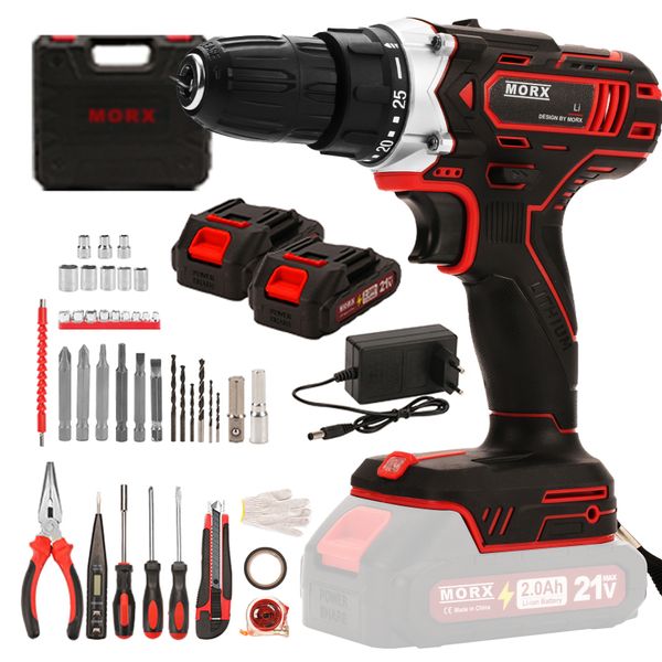 21V Cordless Rechargeable Lithium-Ion Drill and Multiple Tool Set 45 Nm