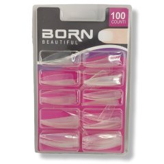 Born Beautiful – Half Cover Nail Tips – Long Stiletto – 100 Piece