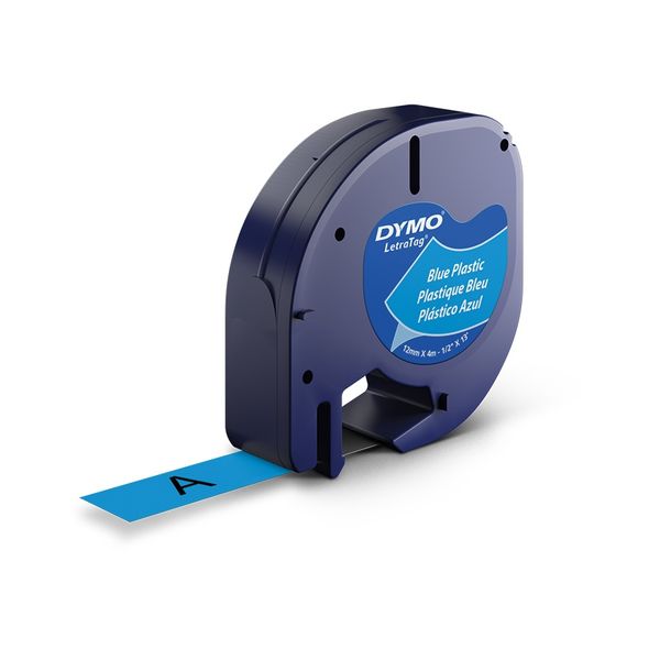 Dymo LetraTag 12mm x 4m Black on Blue Plastic Tape Cassette