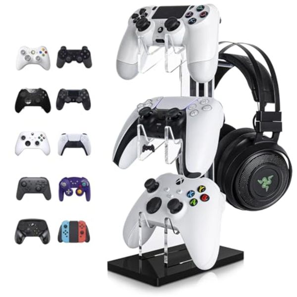 OAPRIRE Lights, 2 Tier Acrylic Game Holder, Controller and Headset Stand