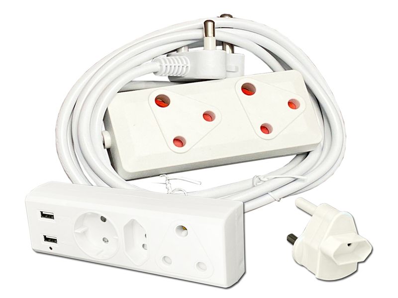 Everlotus Extension Cord 3M Bundle With 3 Way USB Multiplug And 1 Adapter
