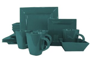 Square Ceramic Dinnerware Set - 16 Pieces Green