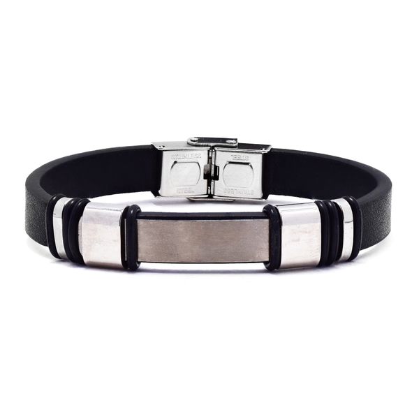 Xcalibur Stainless Steel ID Plate on Leather Bracelet