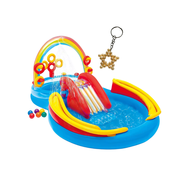 Rainbow Slide Kids Play Inflatable Pool Ring Center and Handmade Key Holder