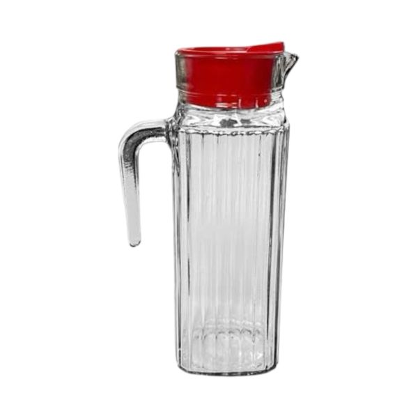 Water Jug 1.2Lt Square Fridge Clear with Red Lid