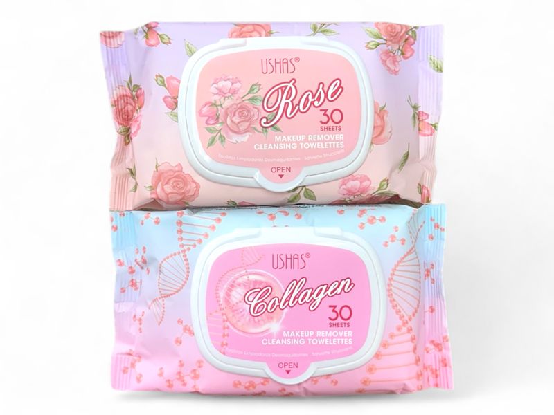 Set of 2 - Ushas Collagen and Rose Makeup Remover Micellar Cleansing Wipes