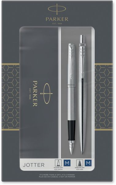 Parker Jotter Ballpoint &amp; Fountain Pen Set - Stainless Steel Chrome Trim