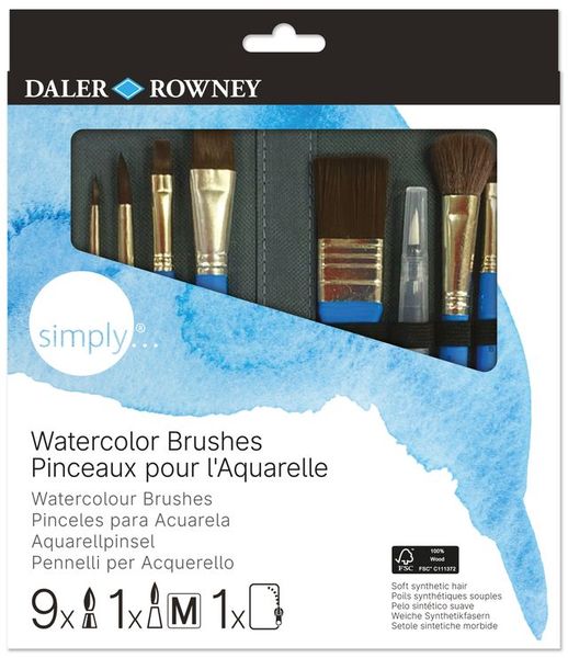 Daler-Rowney Simply Watercolour Brush Set in Zip Case - 10 Piece Set