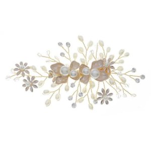 Olive Tree-Faux Pearl/Crystal/Metal Flower Leaf Hair Clip 02