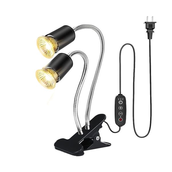 Double-Head Reptile Heat Lamp UVA Light Dimmable 360 Gooseneck Heating Lamp