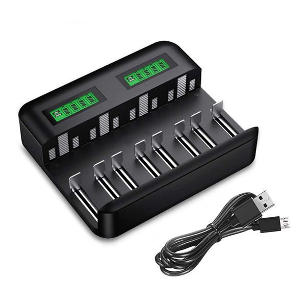 BezosMax Universal 8 Bay LCD Smart Battery Charger for AA AAA C D Ni-MH