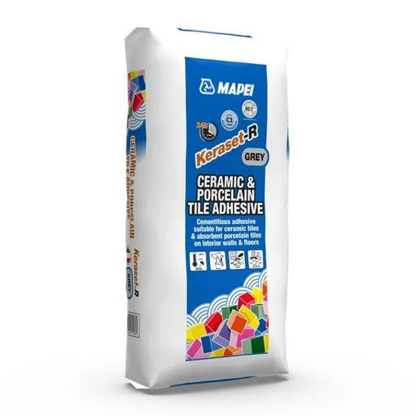 Mapei Keraset-R Ceramic &amp; Porcelain Tile Adhesive Grey 20kg Interior Use