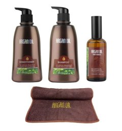 Moroccan Argan Oil Set: Shampoo, Conditioner, Oil &amp; Towel - 750ml