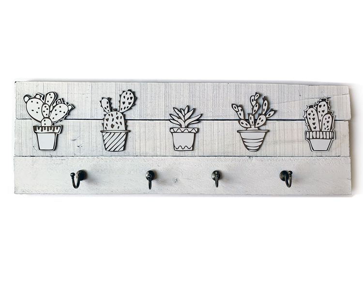Cactus Wall Hooks - Made From Reclaimed Wood Plus 4 Hooks