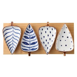 Ceramic Snack Plates with Tray -Set of 4